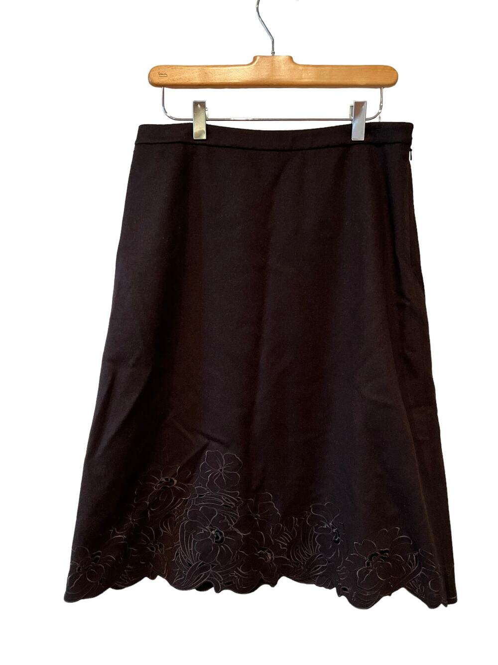 Ann Taylor chocolate brown laser embroidered midi pencil skirt 6